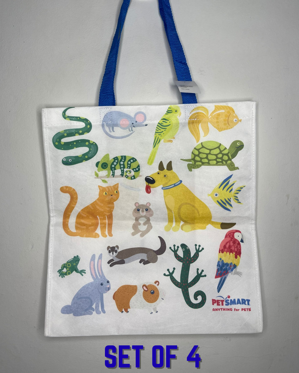 Set of 4 PetSmart All Species Reusable Tote Bag Animal Print Cat Dog Bird Rabbit